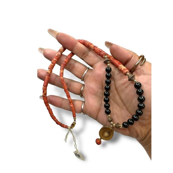 Jaydee Original Red Sponge Coral Black Jade Buffalo Horn Barrel Clasp 24” - Picture 6 of 6